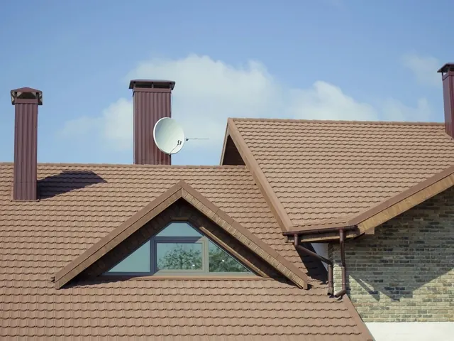 Tiled roof with a gable dormer and chimneys