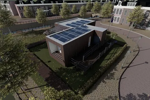 Aerial rendering of a villa in a landscaped community