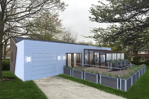 Rendering of a modern pavilion building